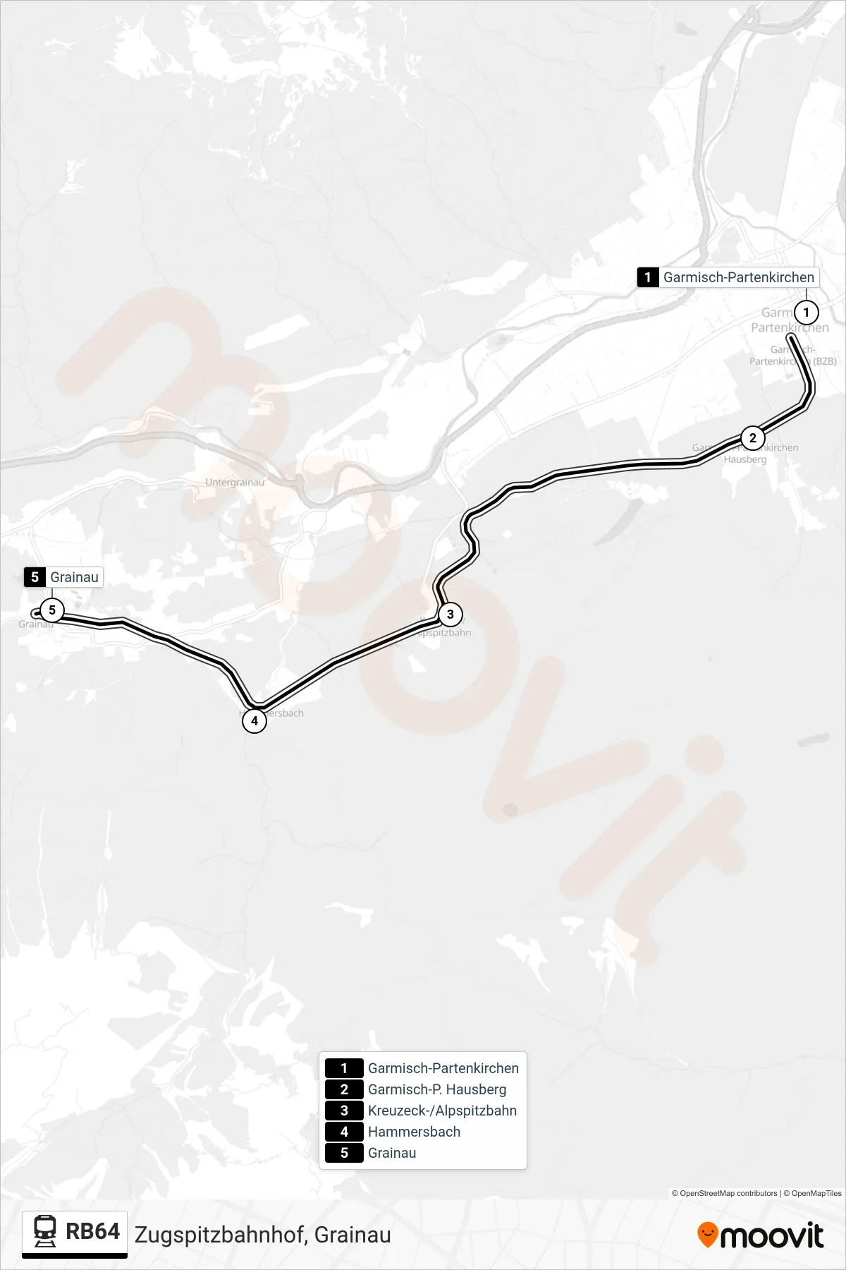 Linie RB64 (Bahn) Richtung Zugspitzbahnhof, Grainau: Route und Haltestellen auf der Karte