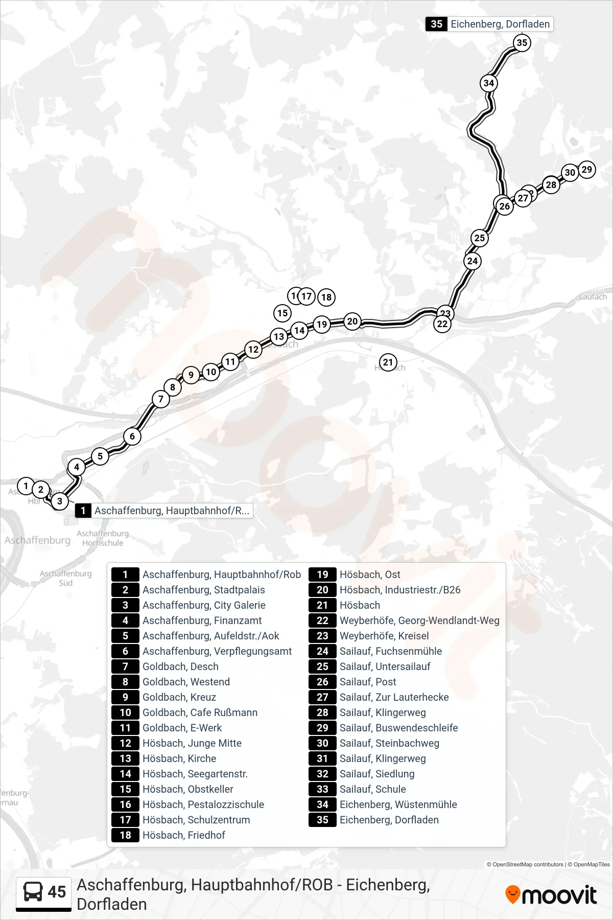 Linie 45 (Bus) Richtung Eichenberg: Route und Haltestellen auf der Karte