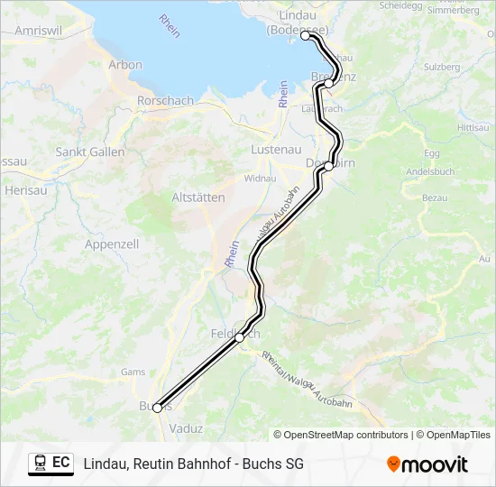 Поезд EC: карта маршрута