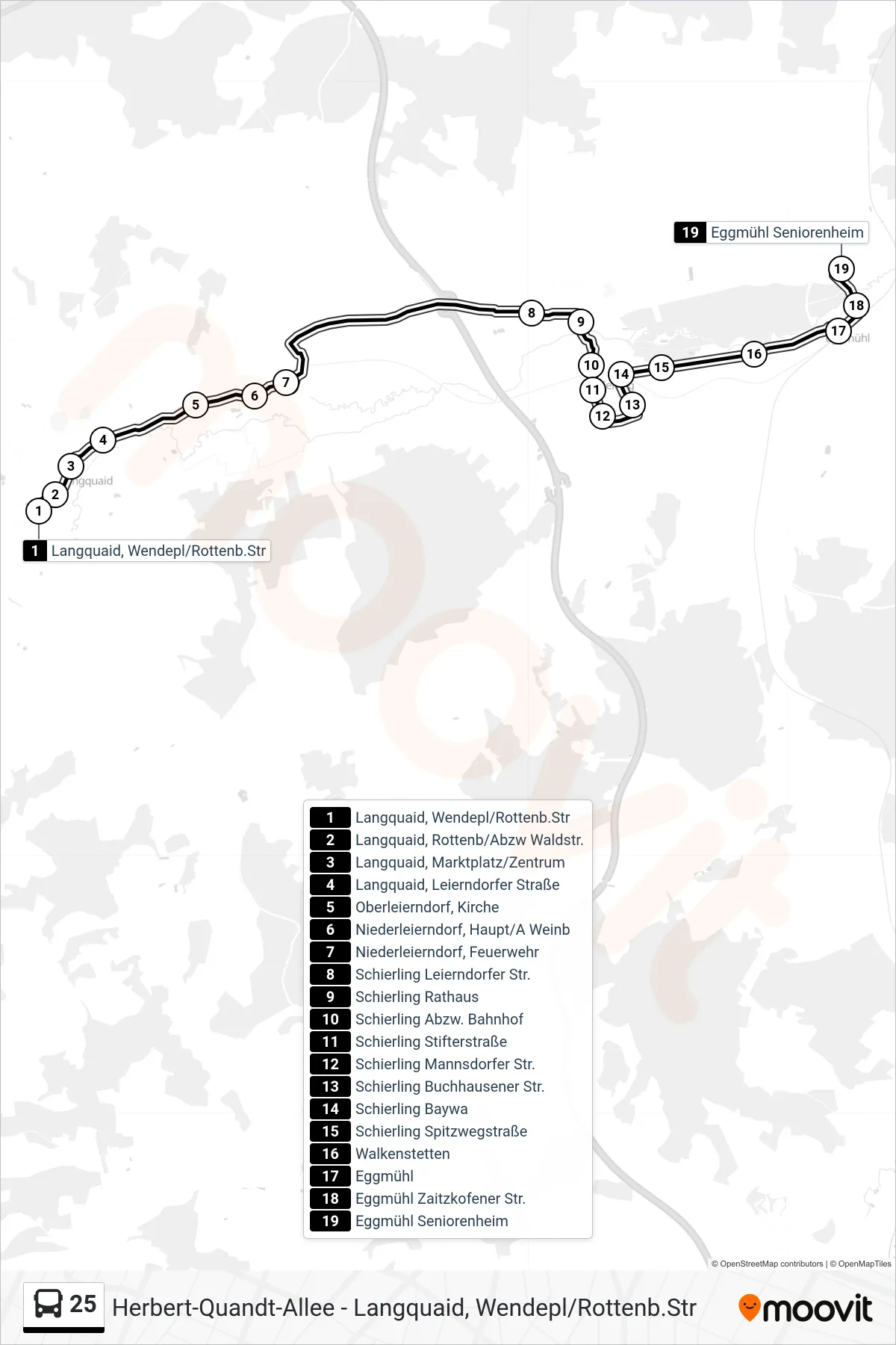 Linie 25 (Bus) Richtung Eggmühl Seniorenheim: Route und Haltestellen auf der Karte