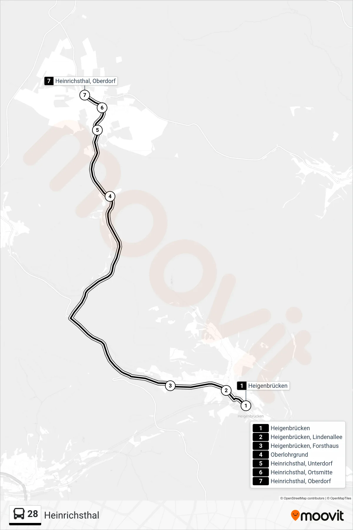 Linie 28 (Bus) Richtung Heinrichsthal: Route und Haltestellen auf der Karte