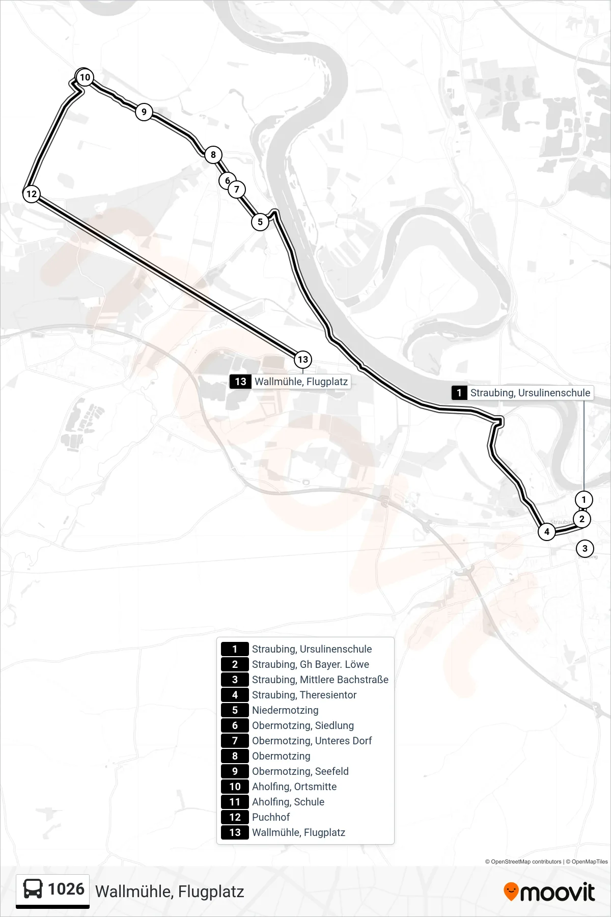 Linie 1026 (Bus) Richtung Wallmühle, Flugplatz: Route und Haltestellen auf der Karte