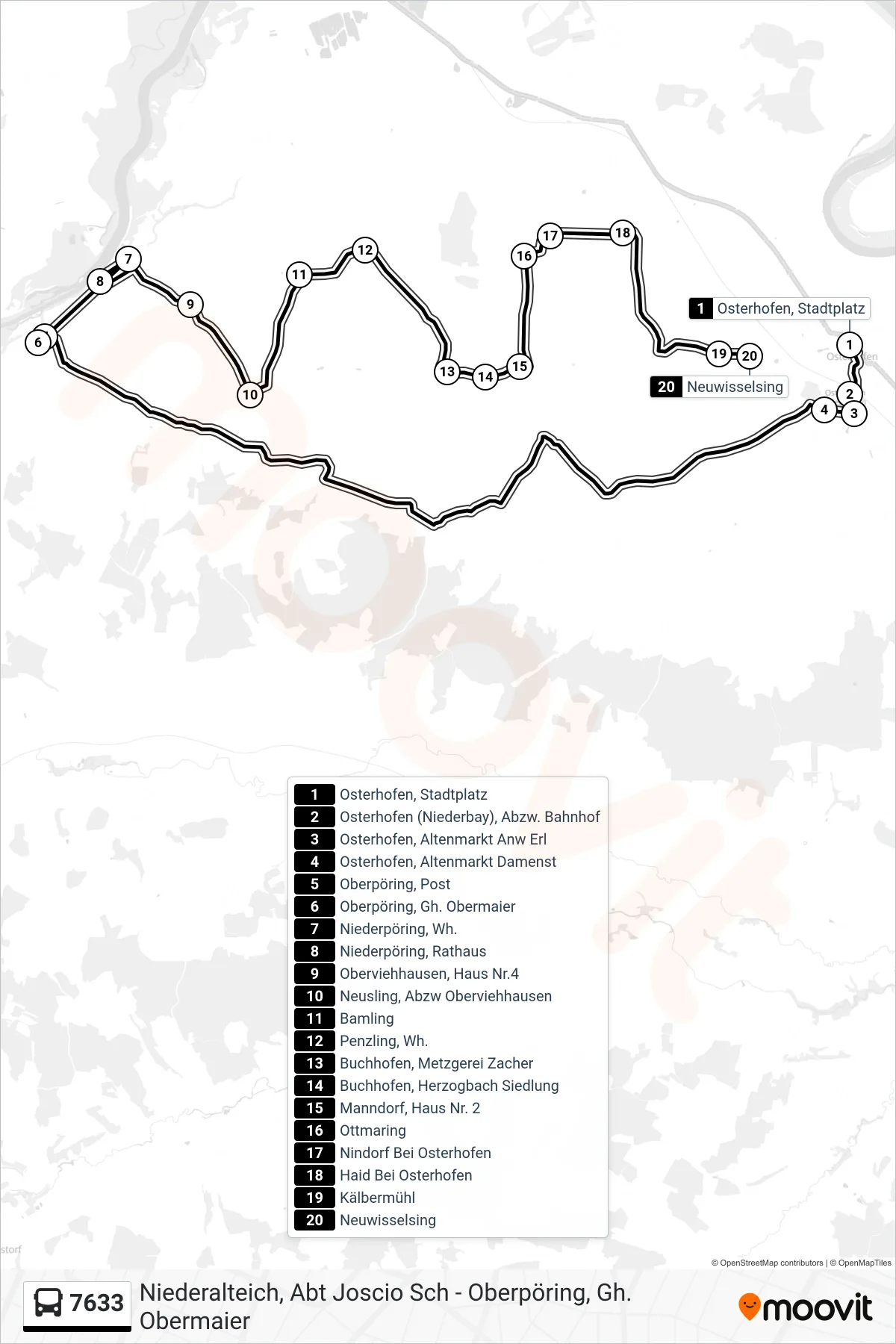 7633 bus Line (Neuwisselsing) route and stops on a map