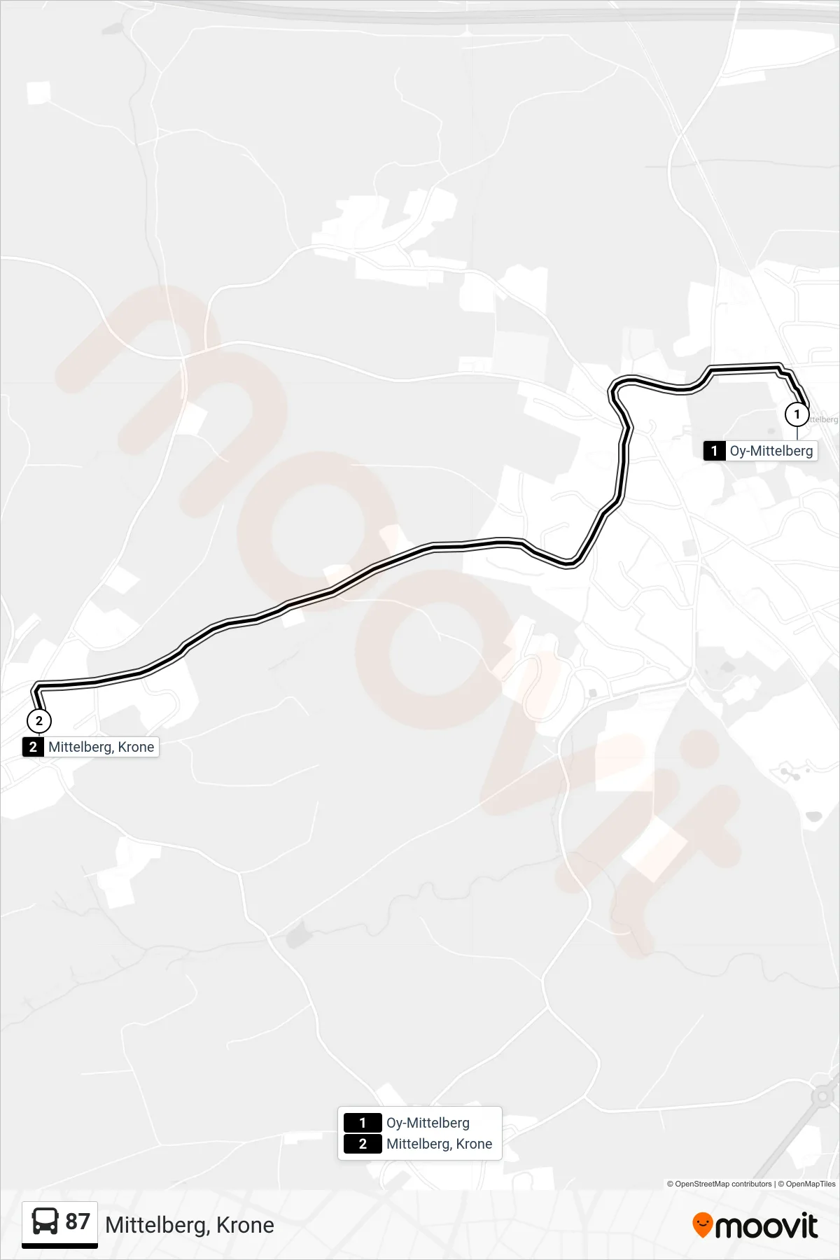 Linie 87 (Bus) Richtung Mittelberg, Krone: Route und Haltestellen auf der Karte