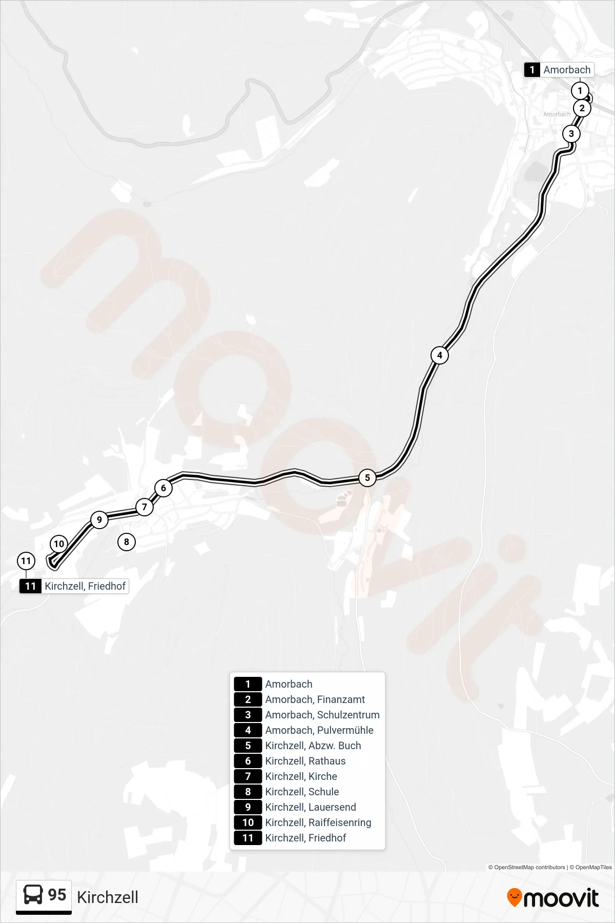 Linie 95 (Bus) Richtung Kirchzell: Route und Haltestellen auf der Karte