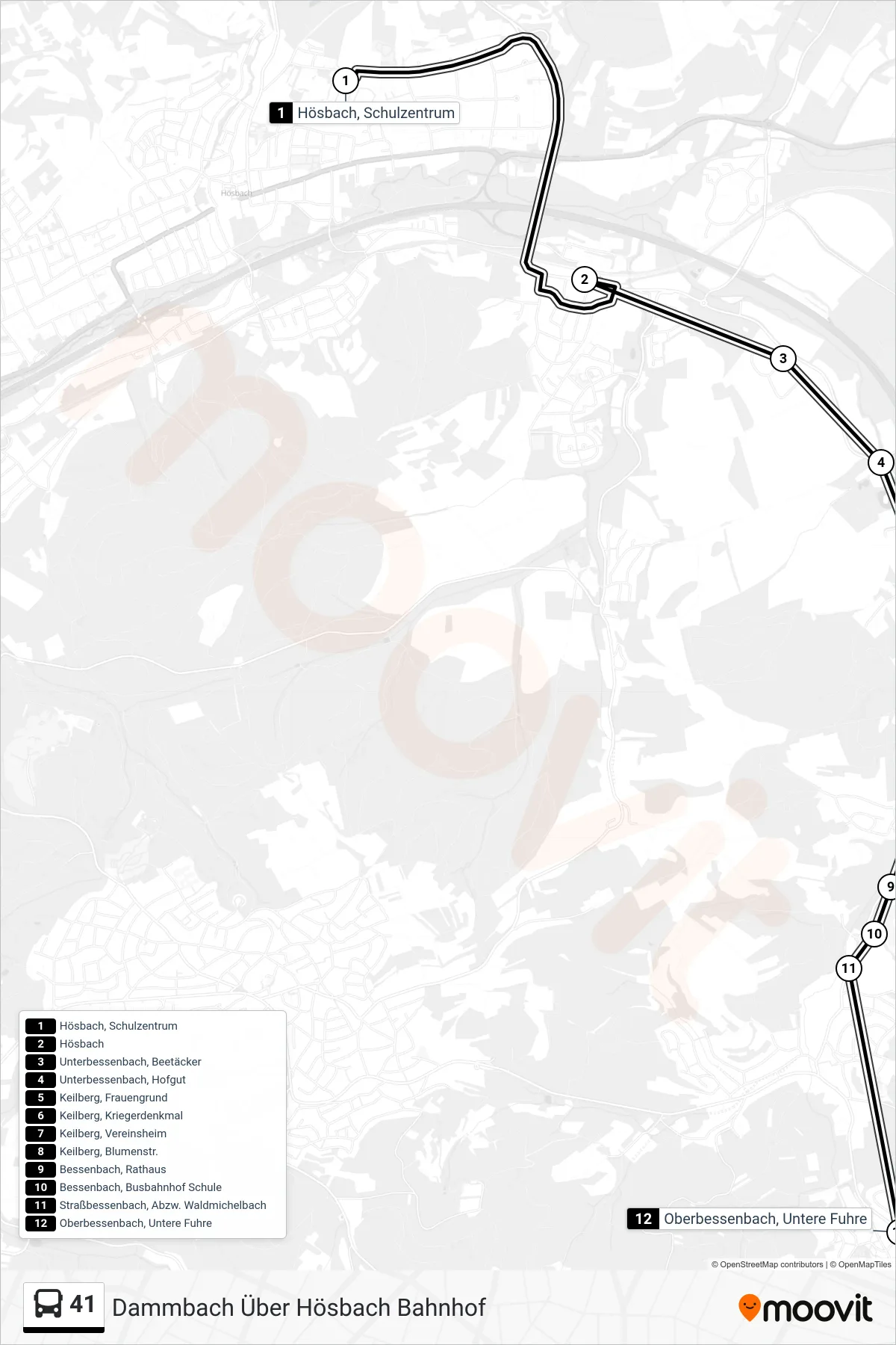 41 bus Line (Dammbach Über Hösbach Bahnhof) route and stops on a map