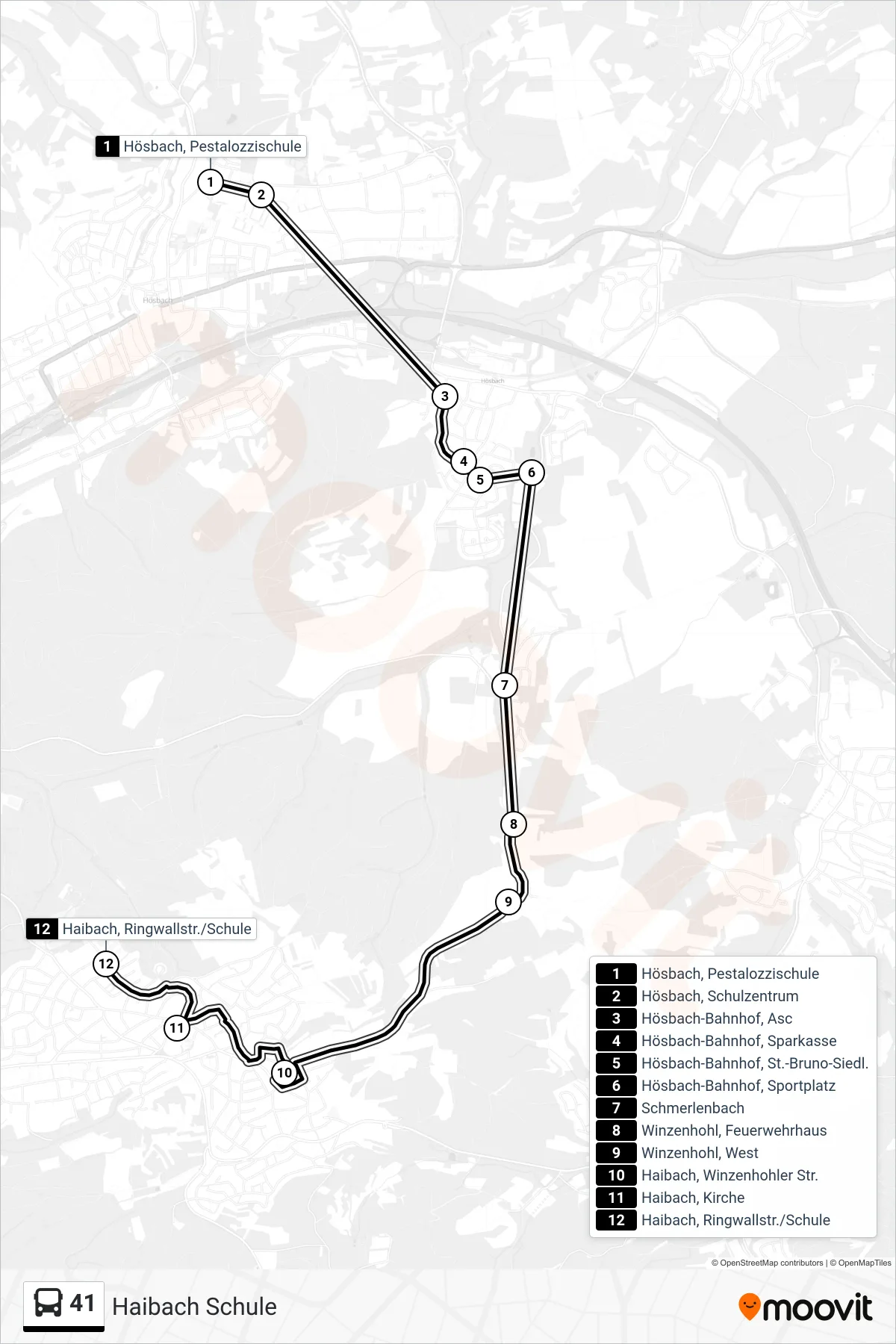 Linie 41 (Bus) Richtung Haibach Schule: Route und Haltestellen auf der Karte