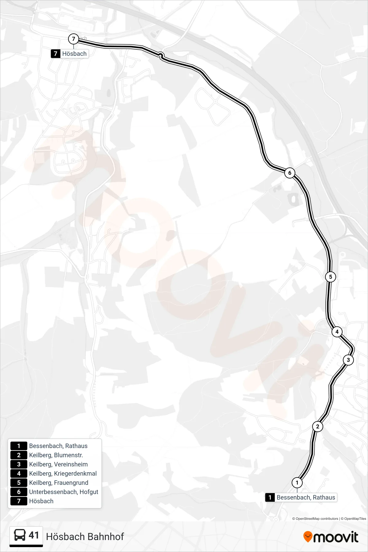 41 bus Line (Hösbach Bahnhof) route and stops on a map