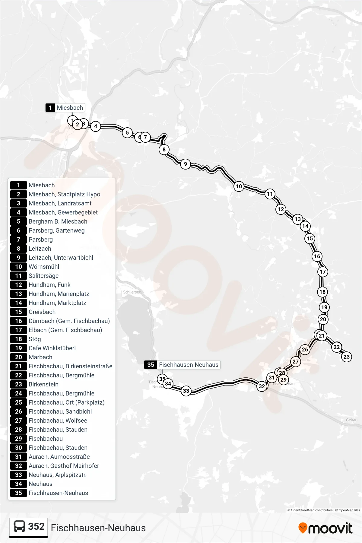 Linie 352 (Bus) Richtung Fischhausen-Neuhaus: Route und Haltestellen auf der Karte