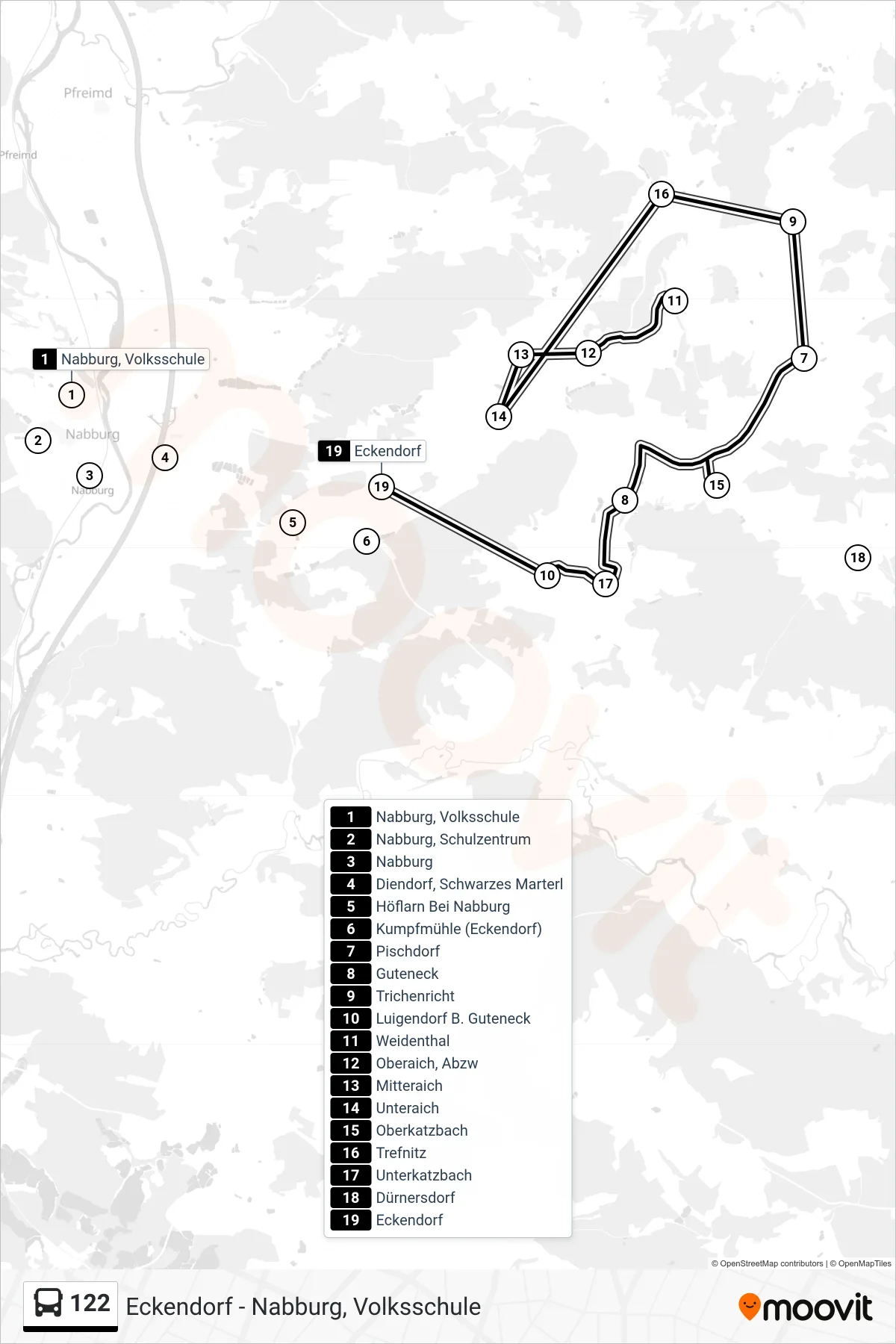 122 bus Line (Eckendorf) route and stops on a map