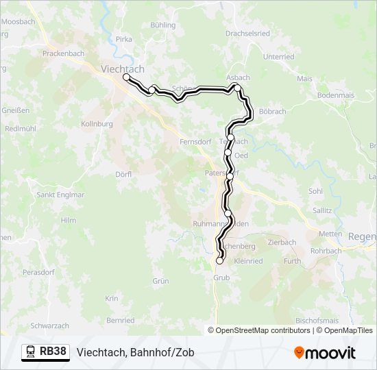 Поезд RB38: карта маршрута