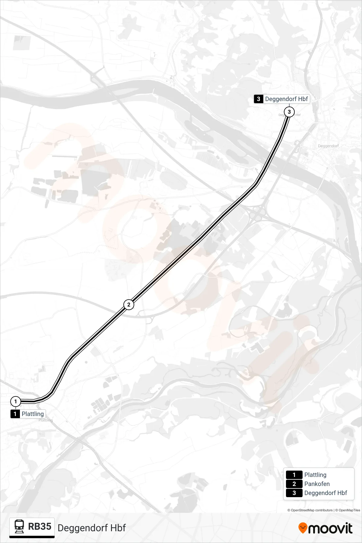 Linie RB35 (Tram) Richtung Deggendorf Hbf: Route und Haltestellen auf der Karte