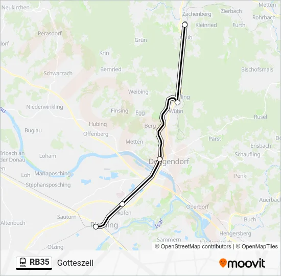 Поезд RB35: карта маршрута