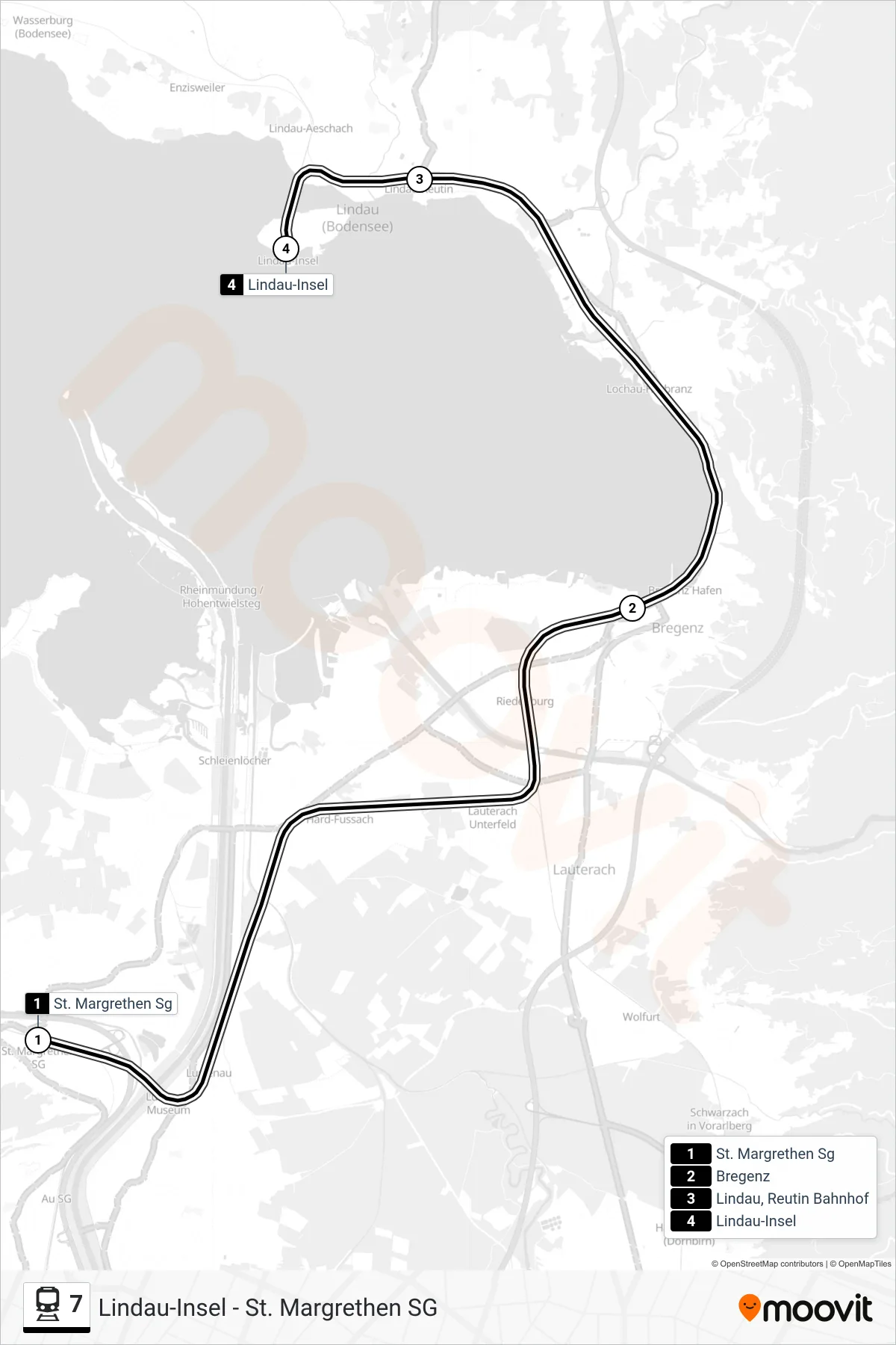 Linie 7 (Bahn) Richtung Lindau-Insel: Route und Haltestellen auf der Karte