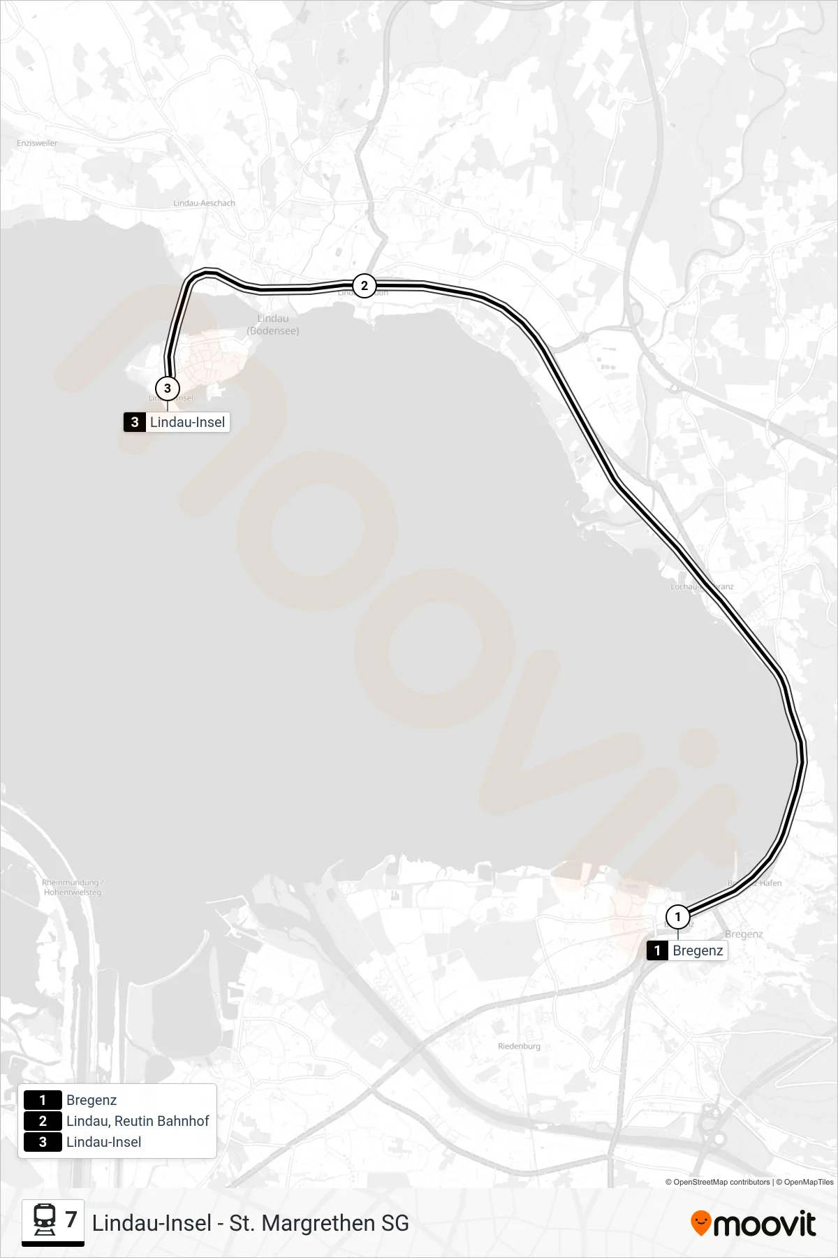7 train Line (Lindau-Insel) route and stops on a map