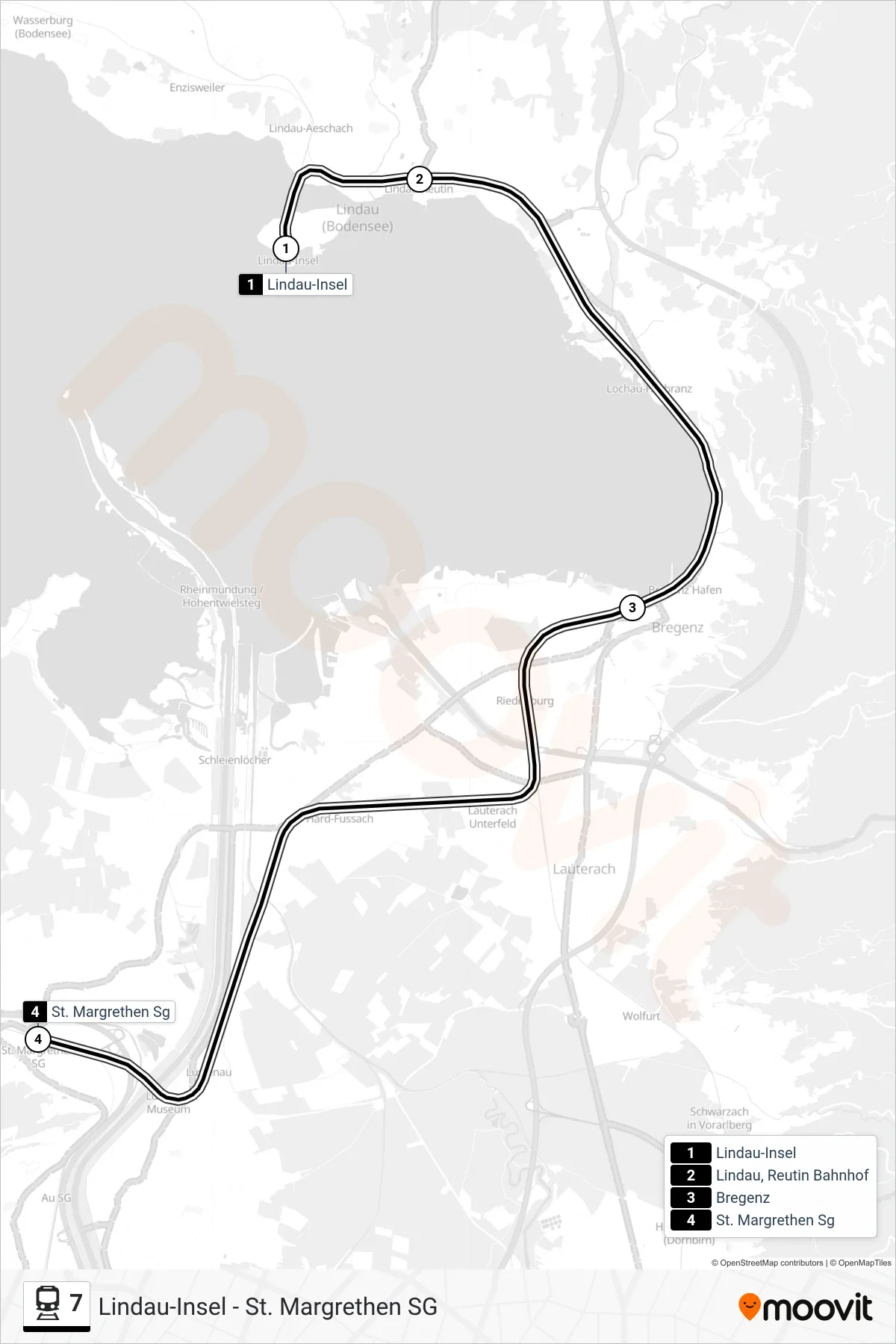 Linie 7 (Bahn) Richtung St. Margrethen Sg: Route und Haltestellen auf der Karte