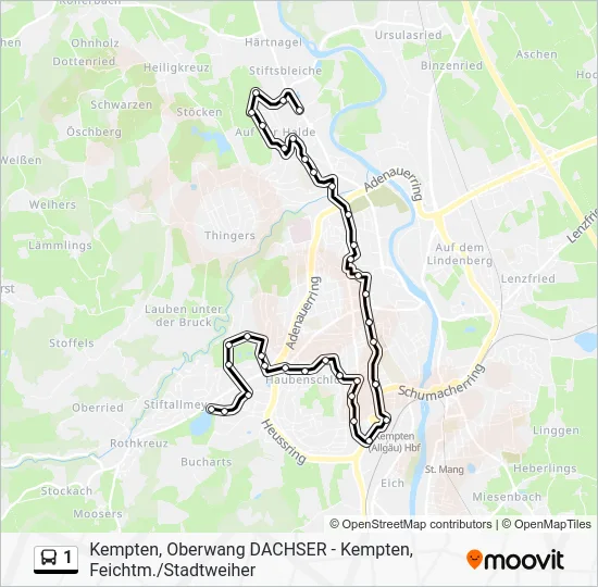 Автобус 1: карта маршрута