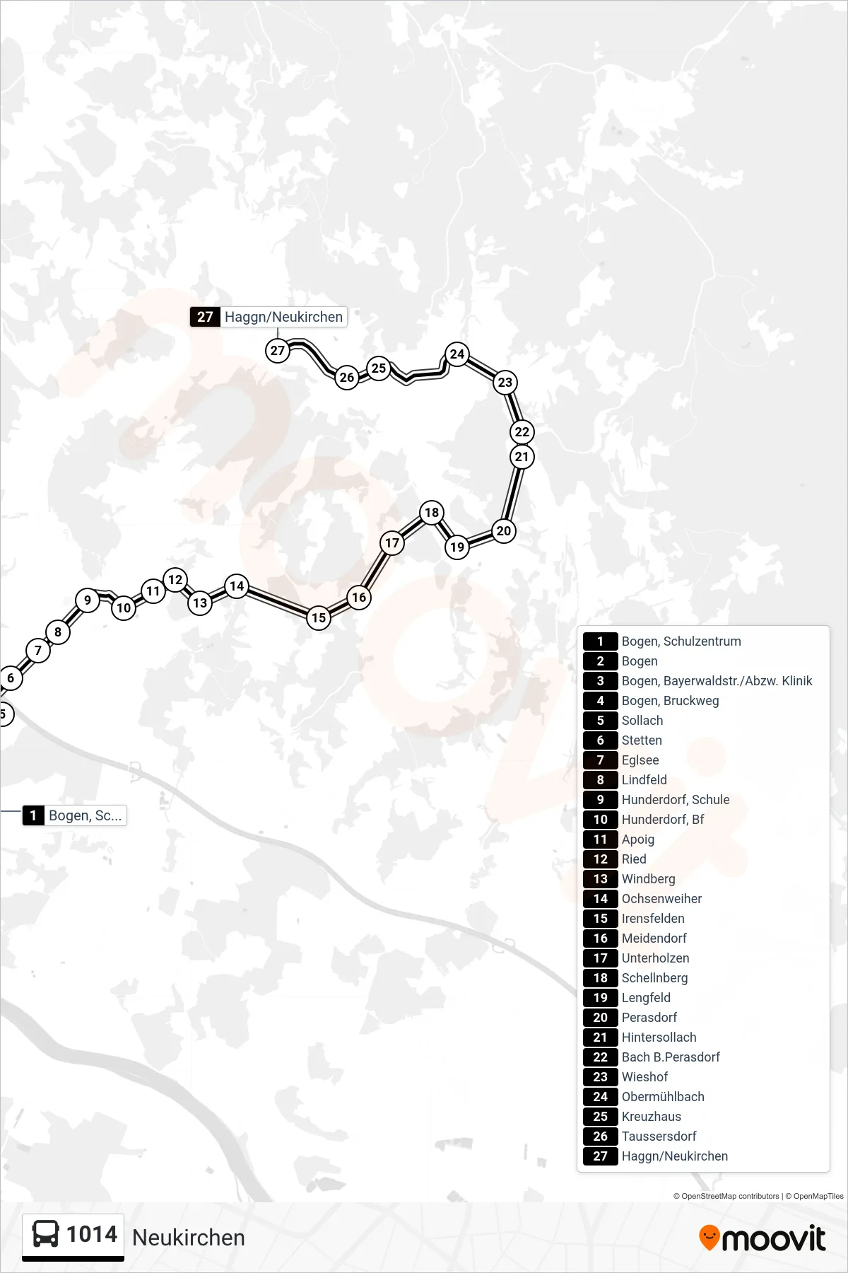 Linie 1014 (Bus) Richtung Neukirchen: Route und Haltestellen auf der Karte