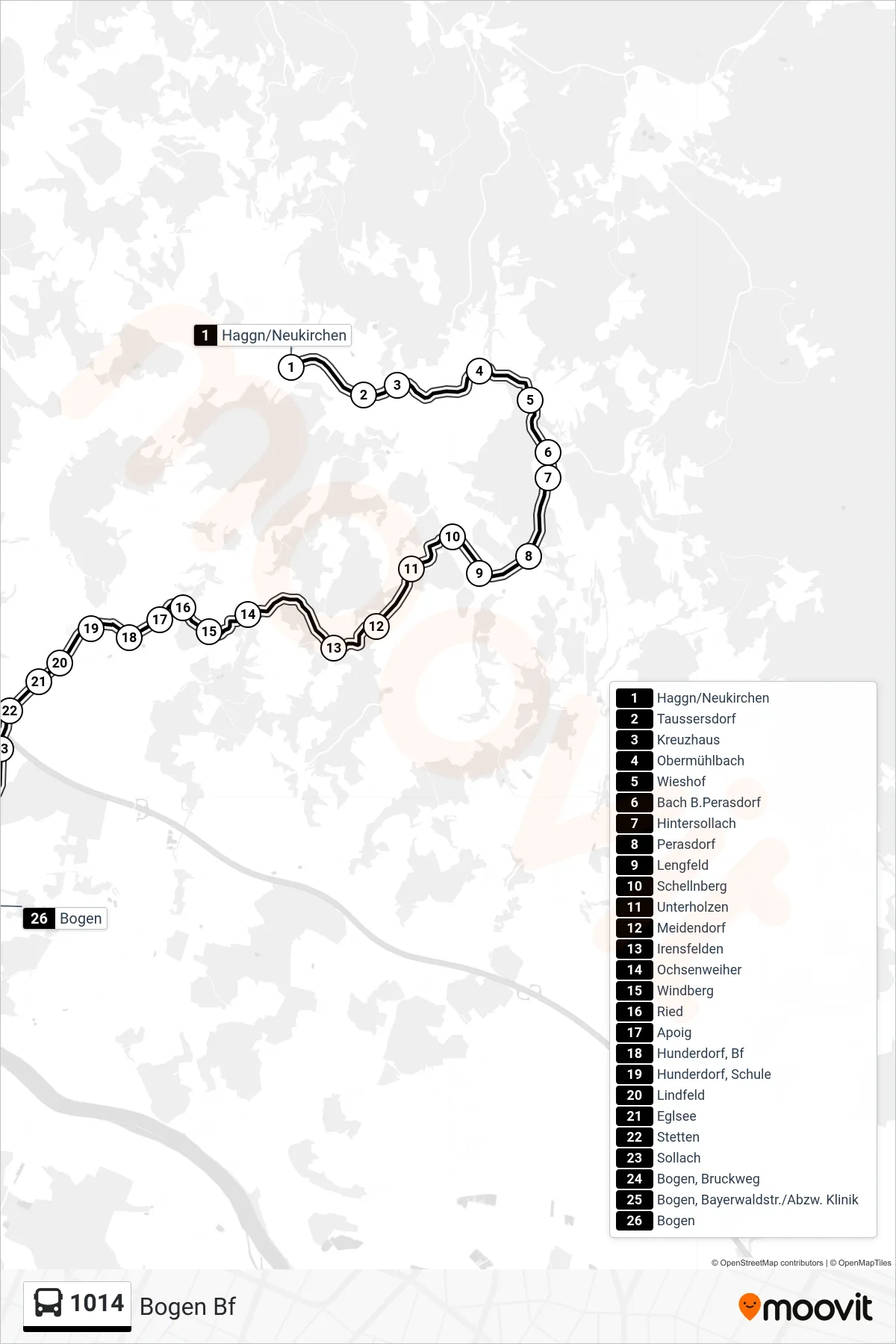 1014 bus Line (Bogen Bf) route and stops on a map