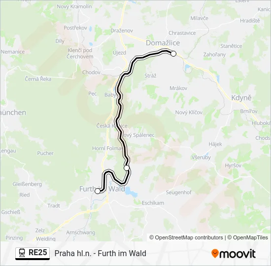 Поезд RE25: карта маршрута