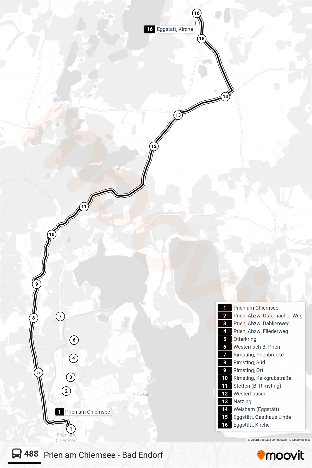 488 bus Line (Eggstätt, Kirche) route and stops on a map