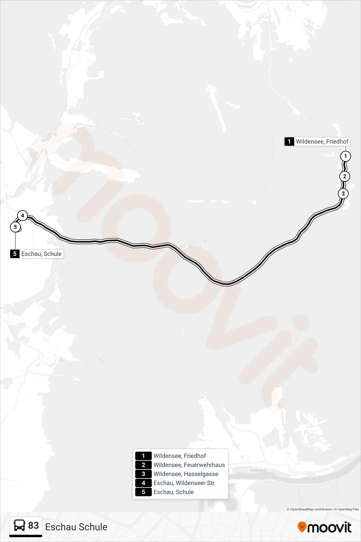 83 bus Line (Eschau Schule) route and stops on a map