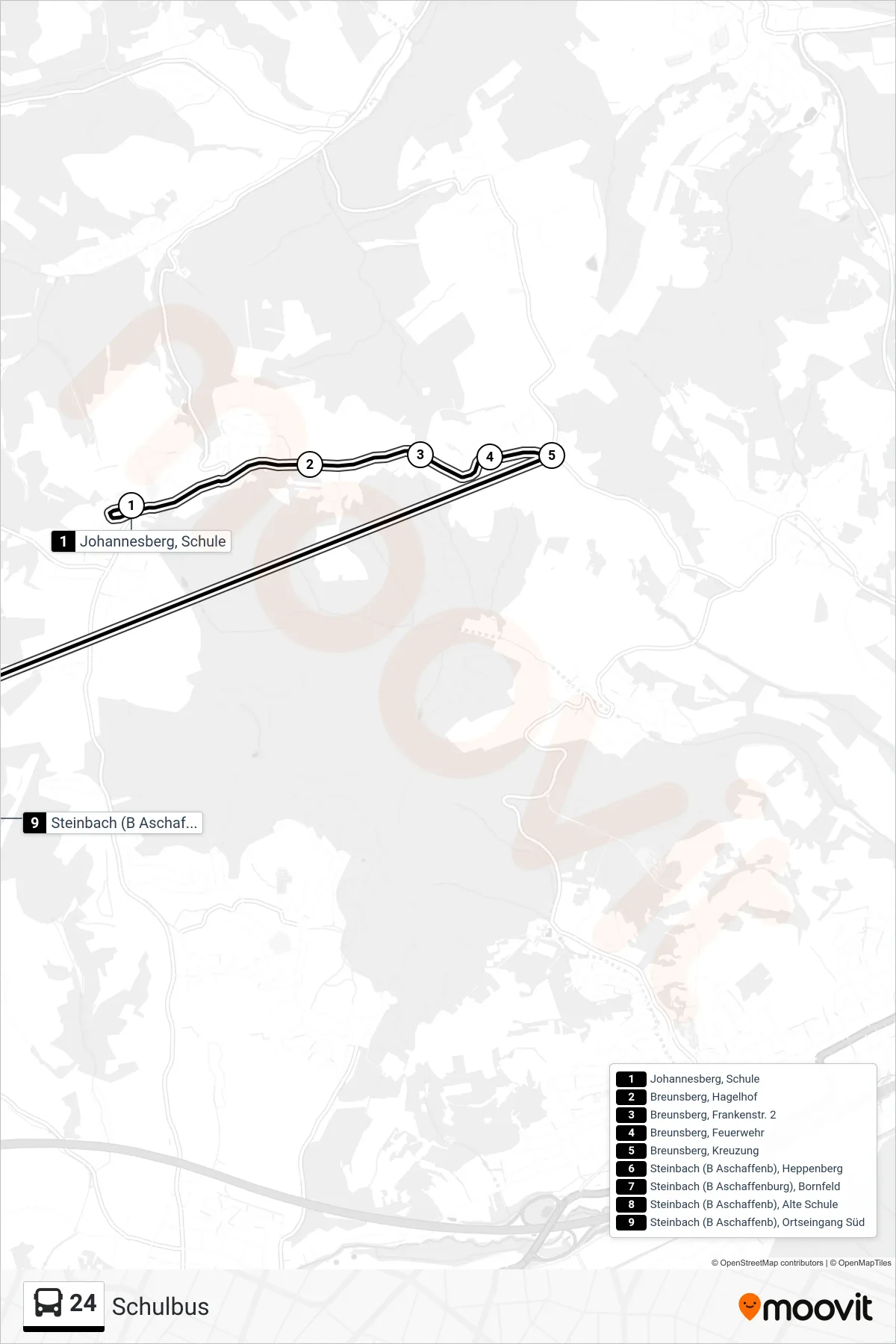 Linie 24 (Bus) Richtung Schulbus: Route und Haltestellen auf der Karte