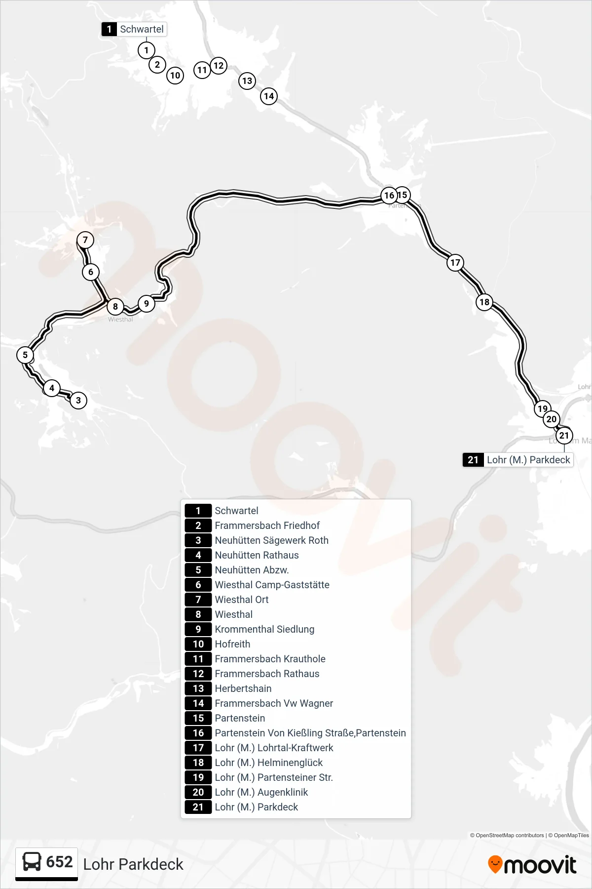 652 bus Line (Lohr Parkdeck) route and stops on a map