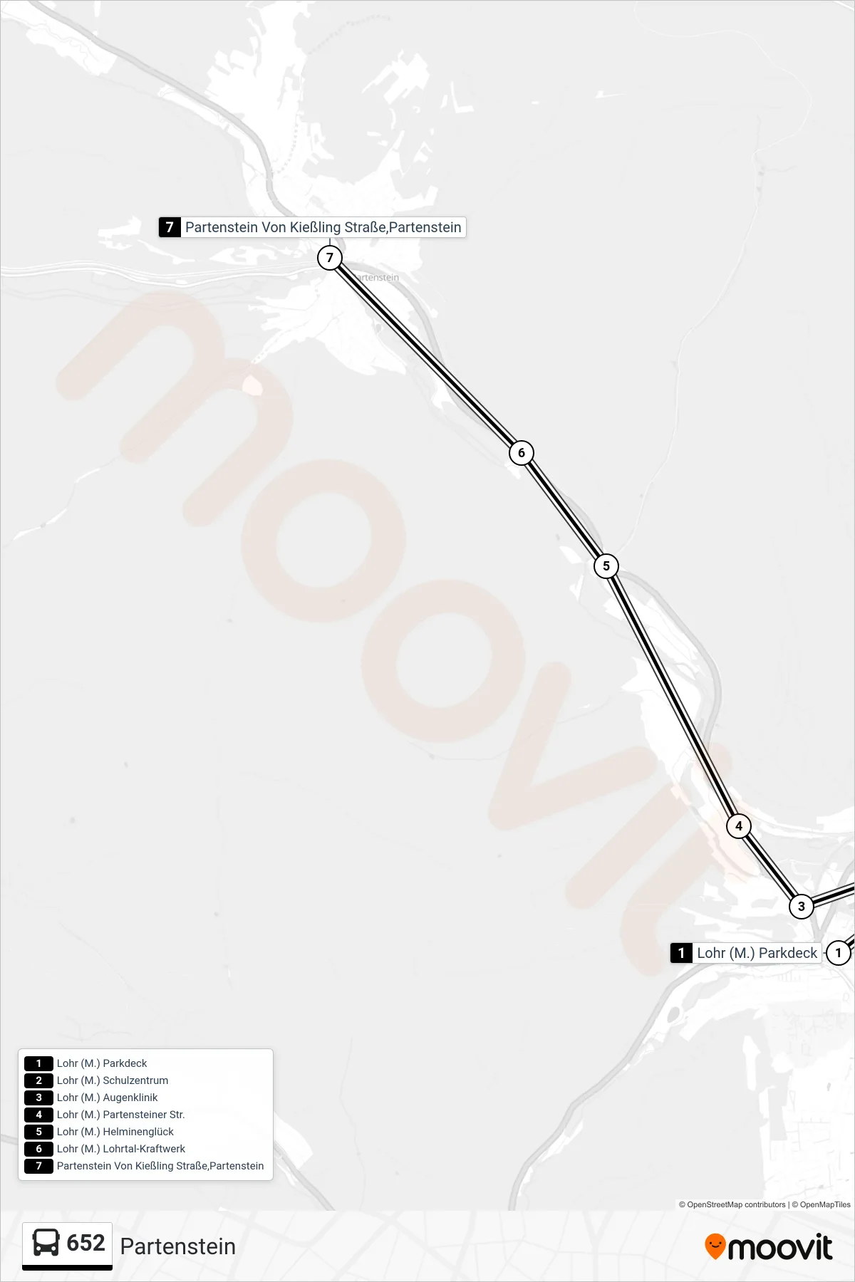 652 bus Line (Partenstein) route and stops on a map