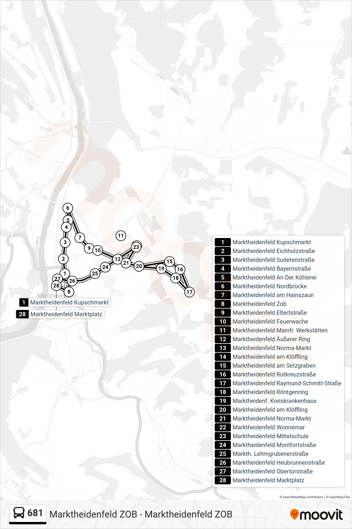 681 bus Line (Marktheidenfeld Zob) route and stops on a map