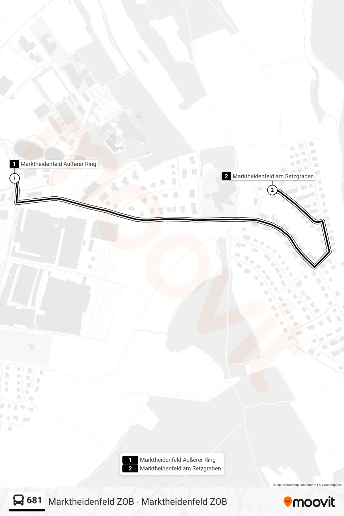 Linie 681 (Bus) Richtung Marktheidenfeld am Setzgraben: Route und Haltestellen auf der Karte