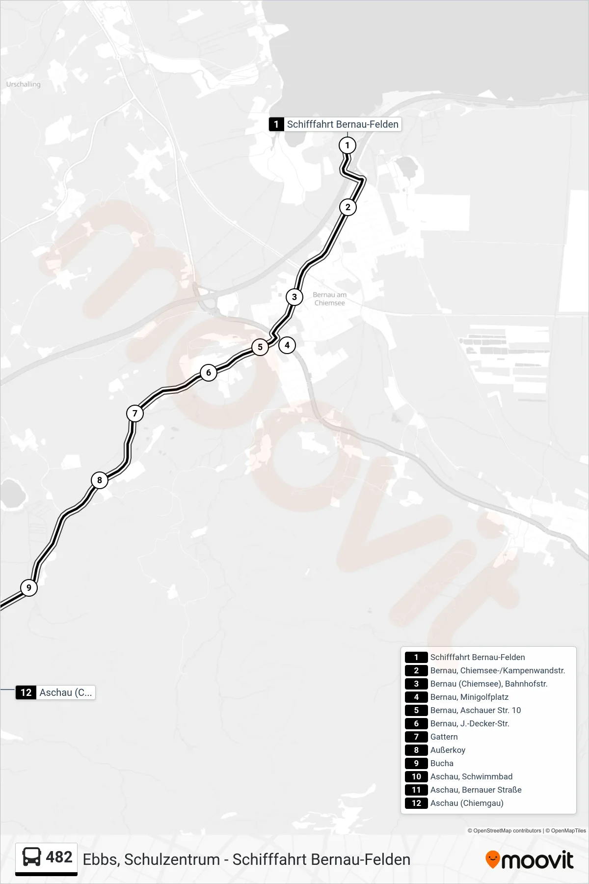 482 bus Line (Aschau (Chiemgau)) route and stops on a map