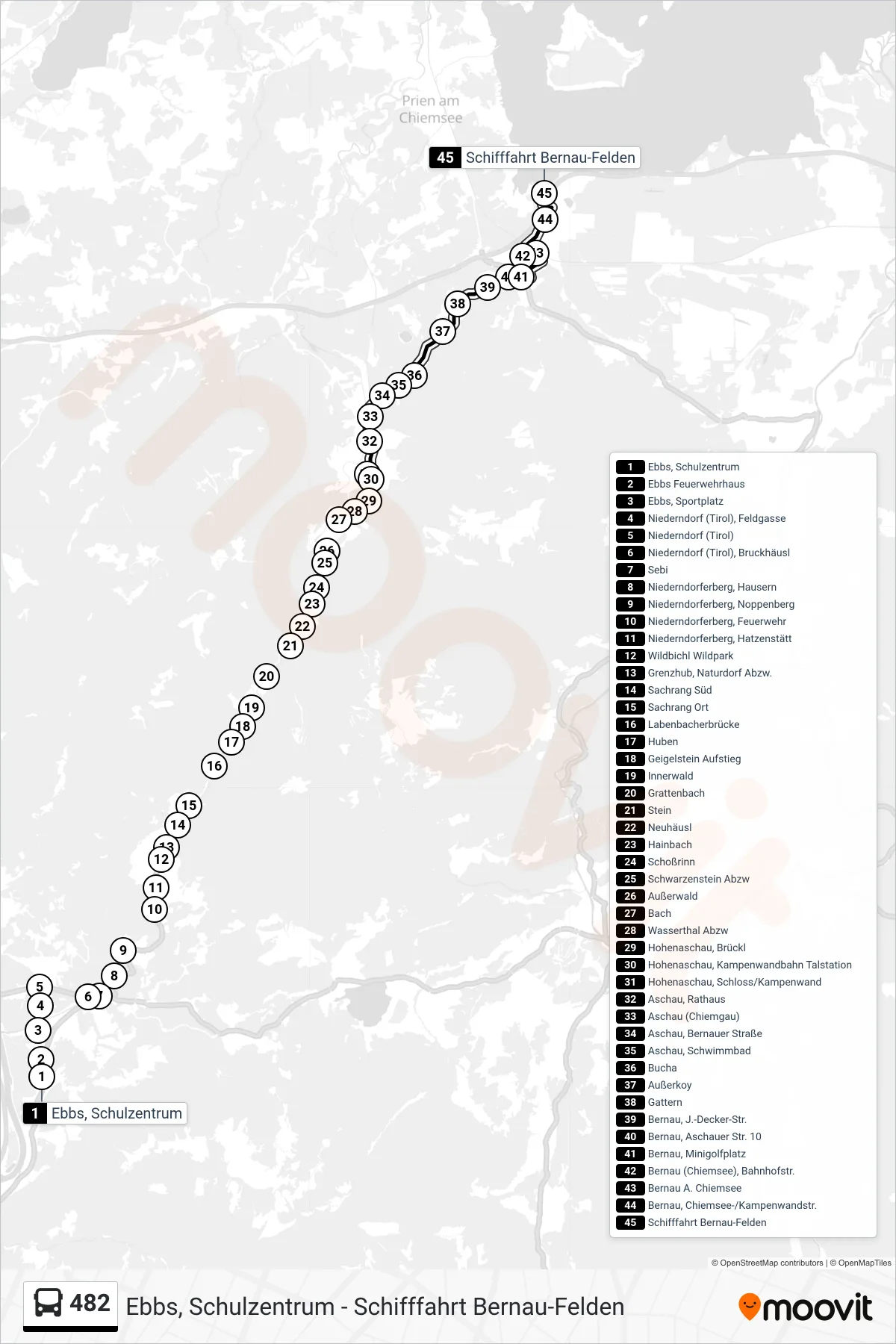 482 bus Line (Schifffahrt Bernau-Felden) route and stops on a map