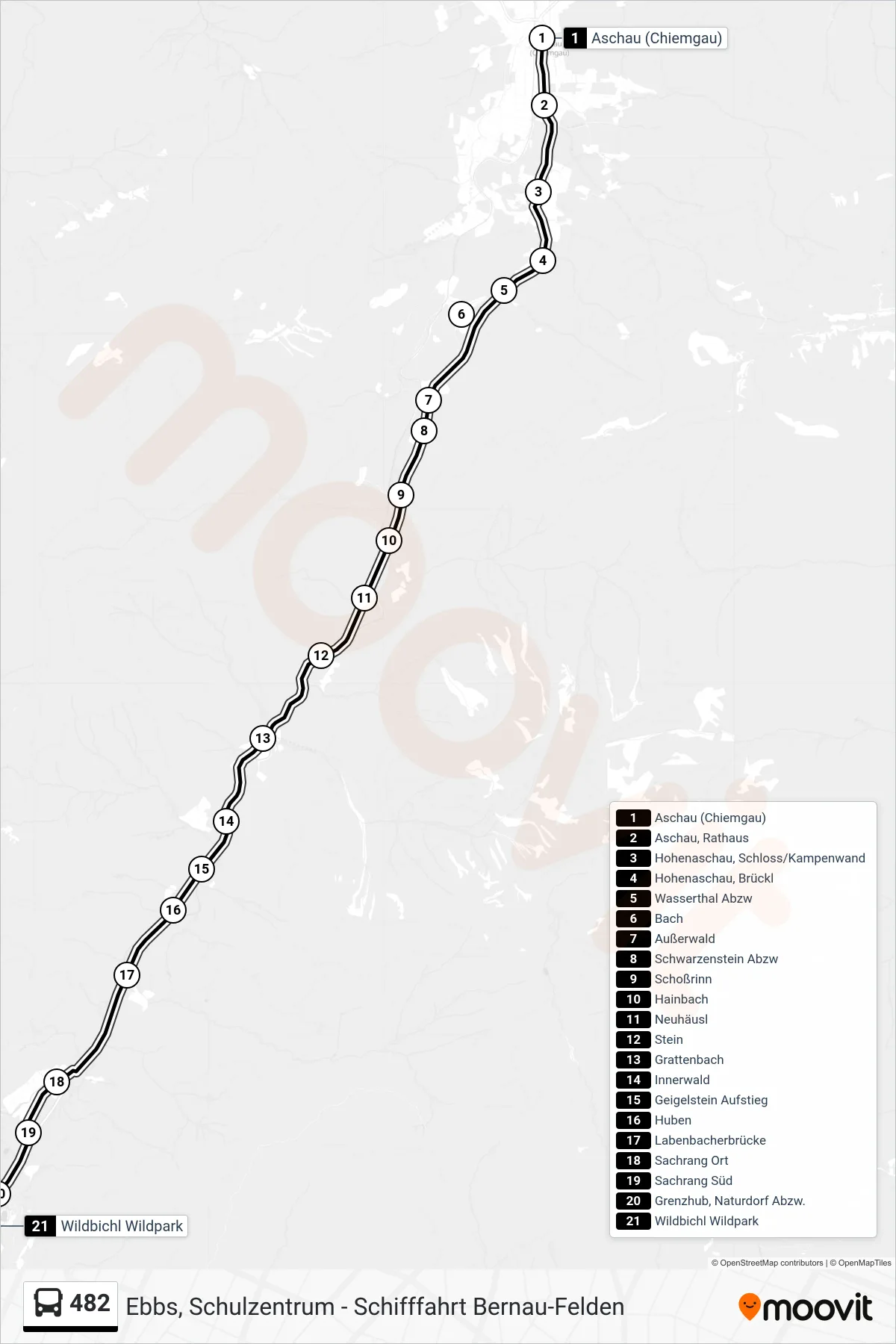 482 bus Line (Wildbichl Wildpark) route and stops on a map
