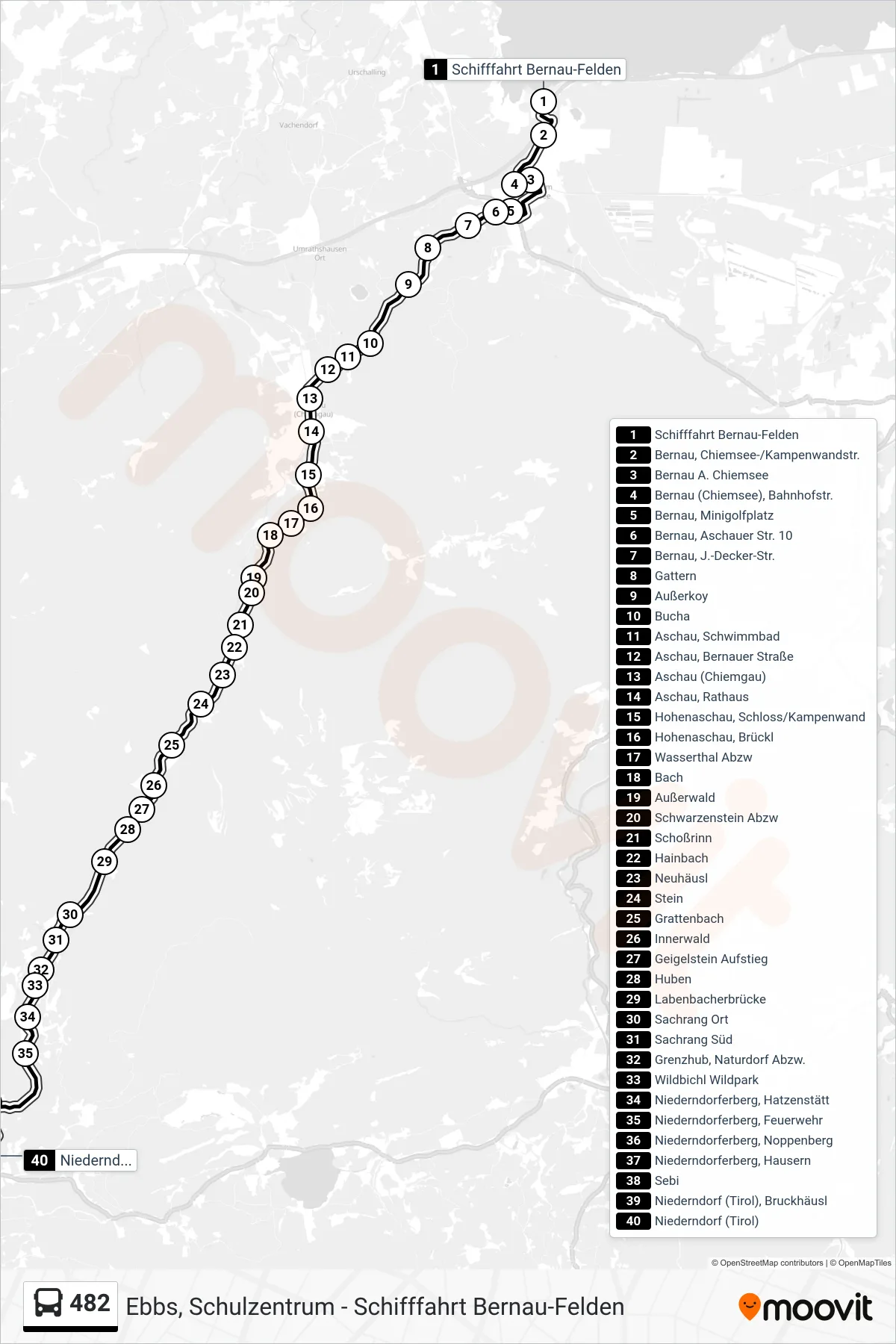 482 bus Line (Niederndorf (Tirol)) route and stops on a map