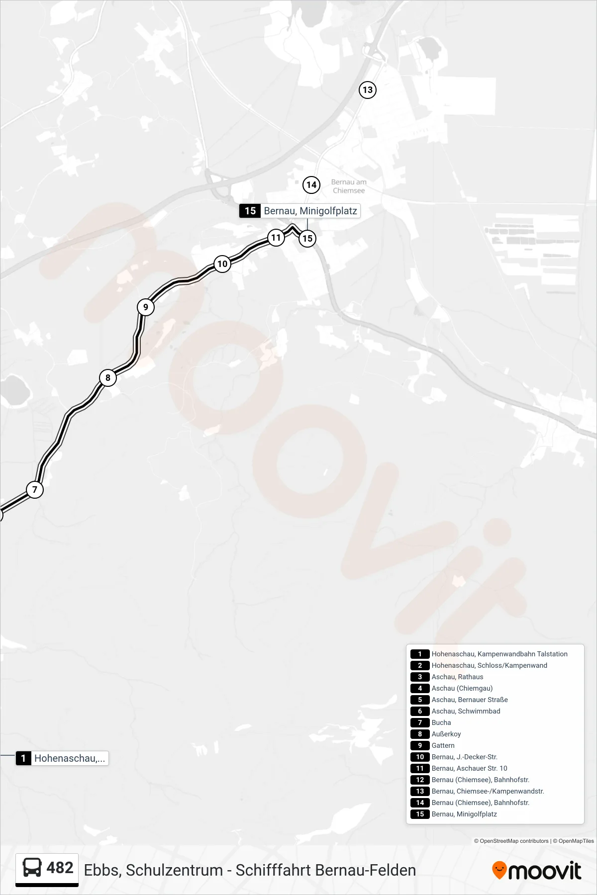 Linie 482 (Bus) Richtung Bernau, Minigolfplatz: Route und Haltestellen auf der Karte