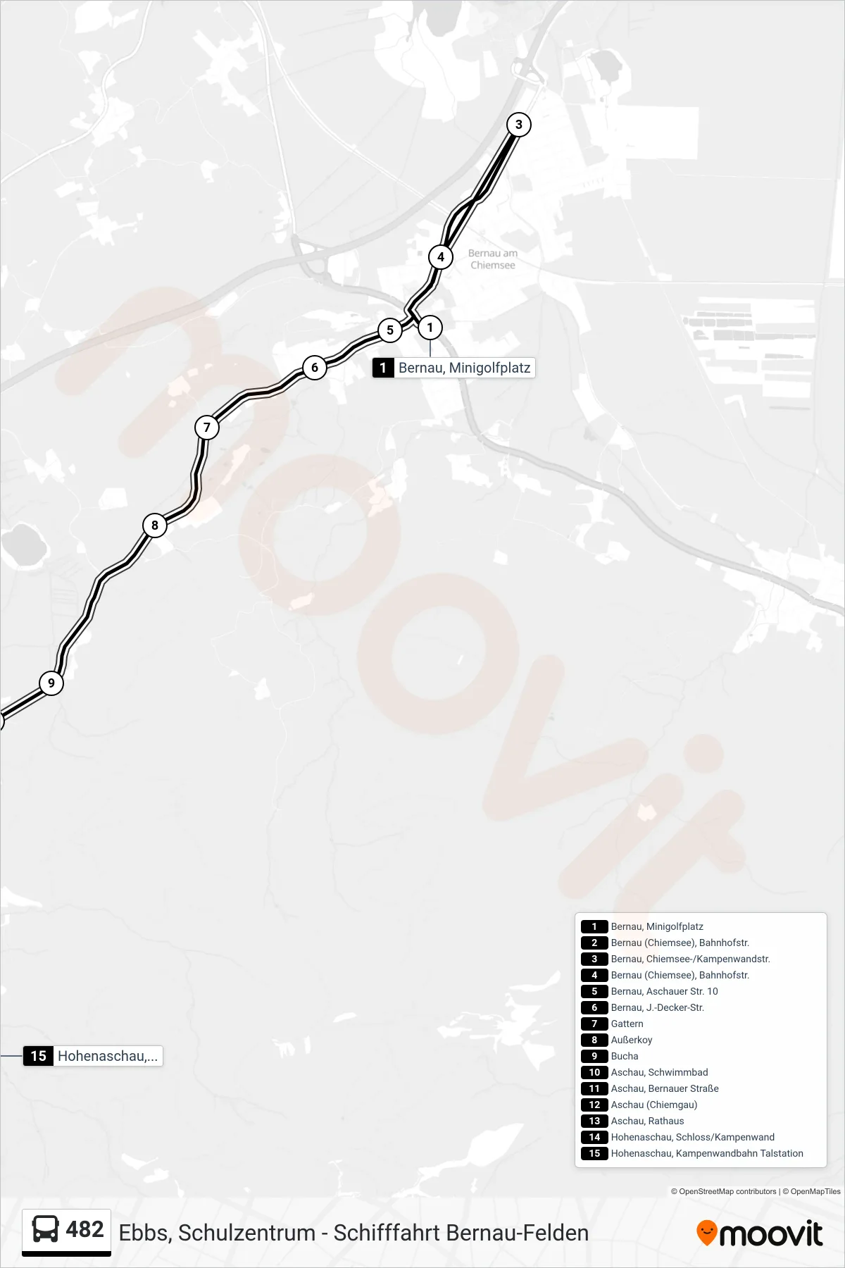 482 bus Line (Hohenaschau, Kampenwandbahn Talstation) route and stops on a map