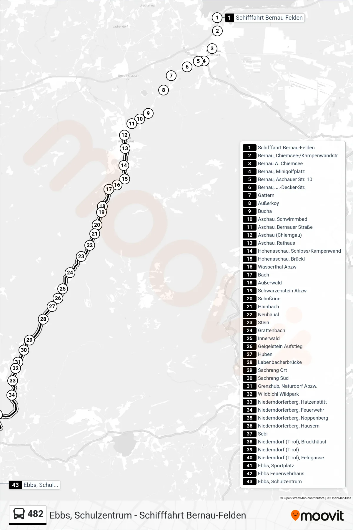 482 bus Line (Ebbs, Schulzentrum) route and stops on a map