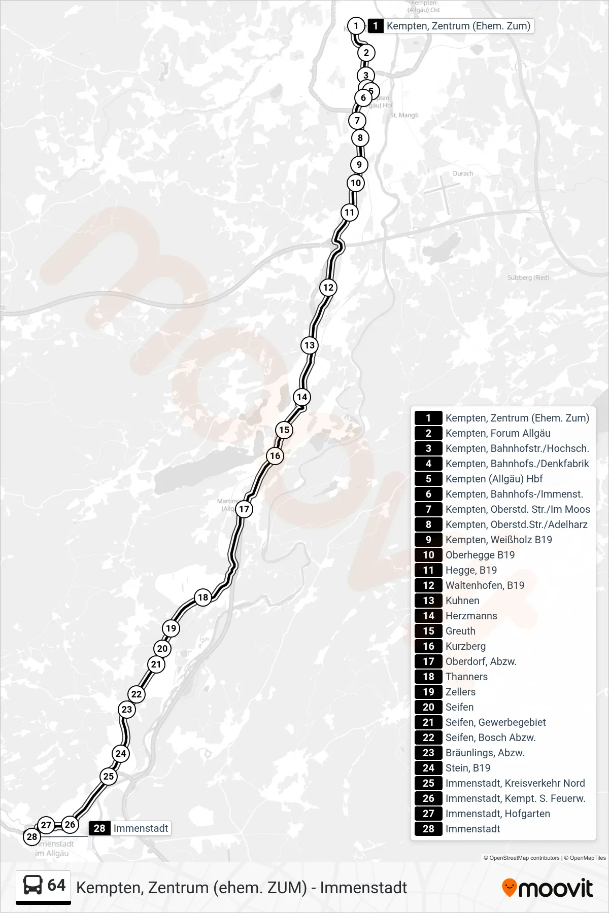 Linie 64 (Bus) Richtung Immenstadt Weiter Als Linie 39: Route und Haltestellen auf der Karte