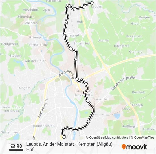 Автобус R8: карта маршрута