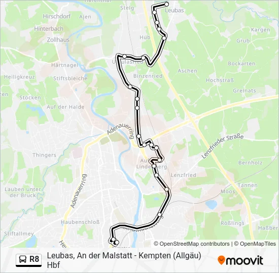 Автобус R8: карта маршрута