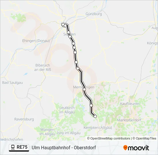 Поезд RE75: карта маршрута