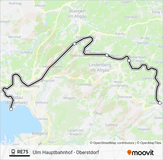 Поезд RE75: карта маршрута