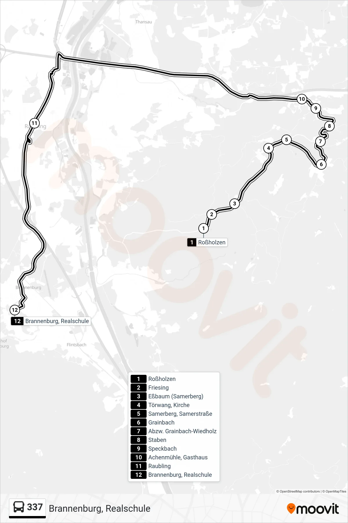337 bus Line (Brannenburg, Realschule) route and stops on a map