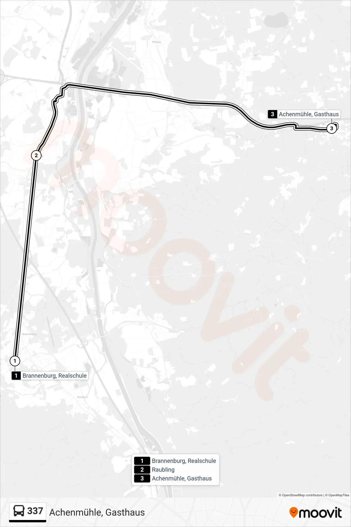 337 bus Line (Achenmühle, Gasthaus) route and stops on a map