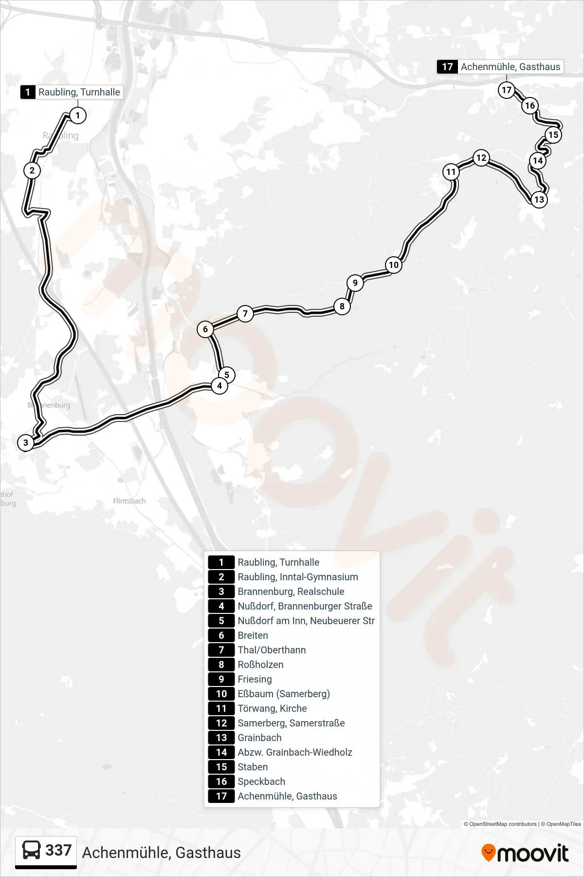 337 bus Line (Achenmühle, Gasthaus) route and stops on a map