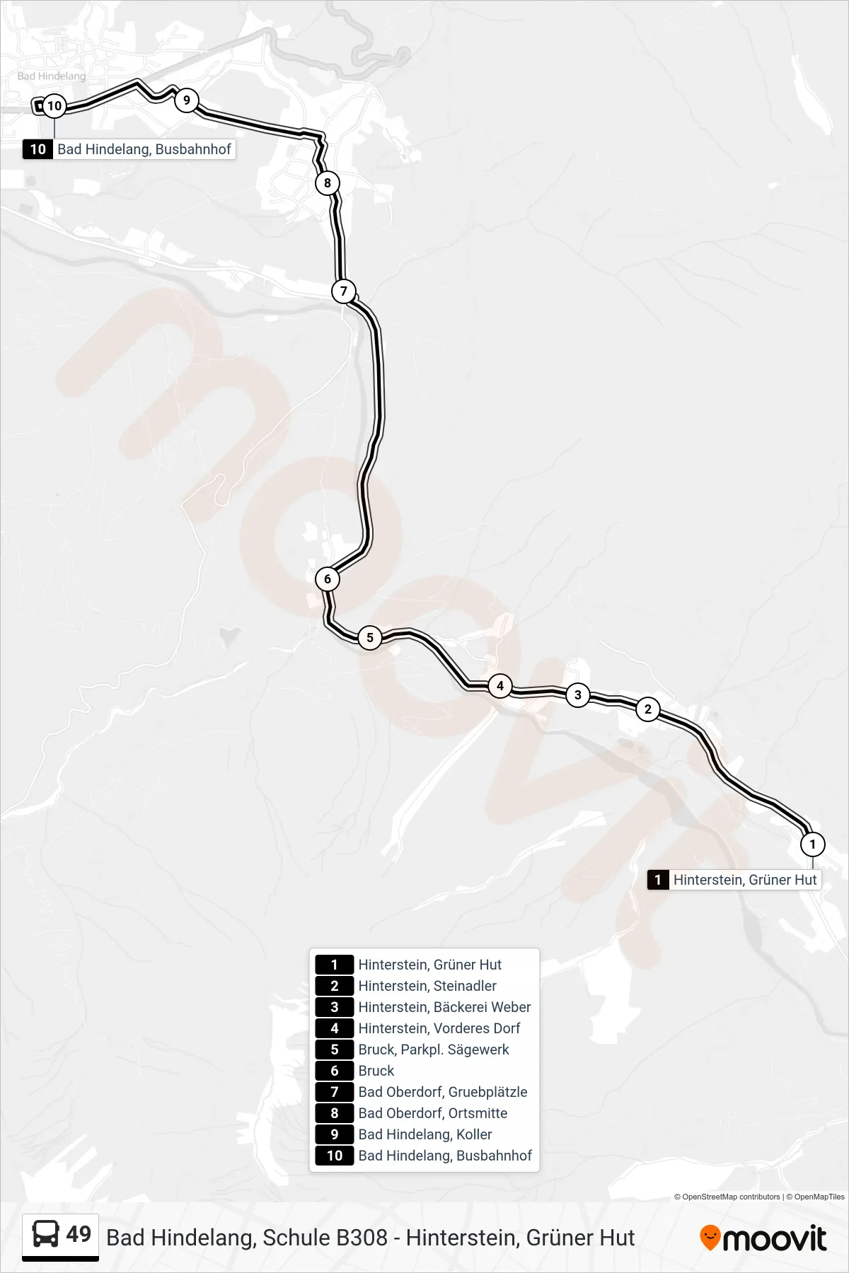 49 bus Line (Bad Hindelang) route and stops on a map