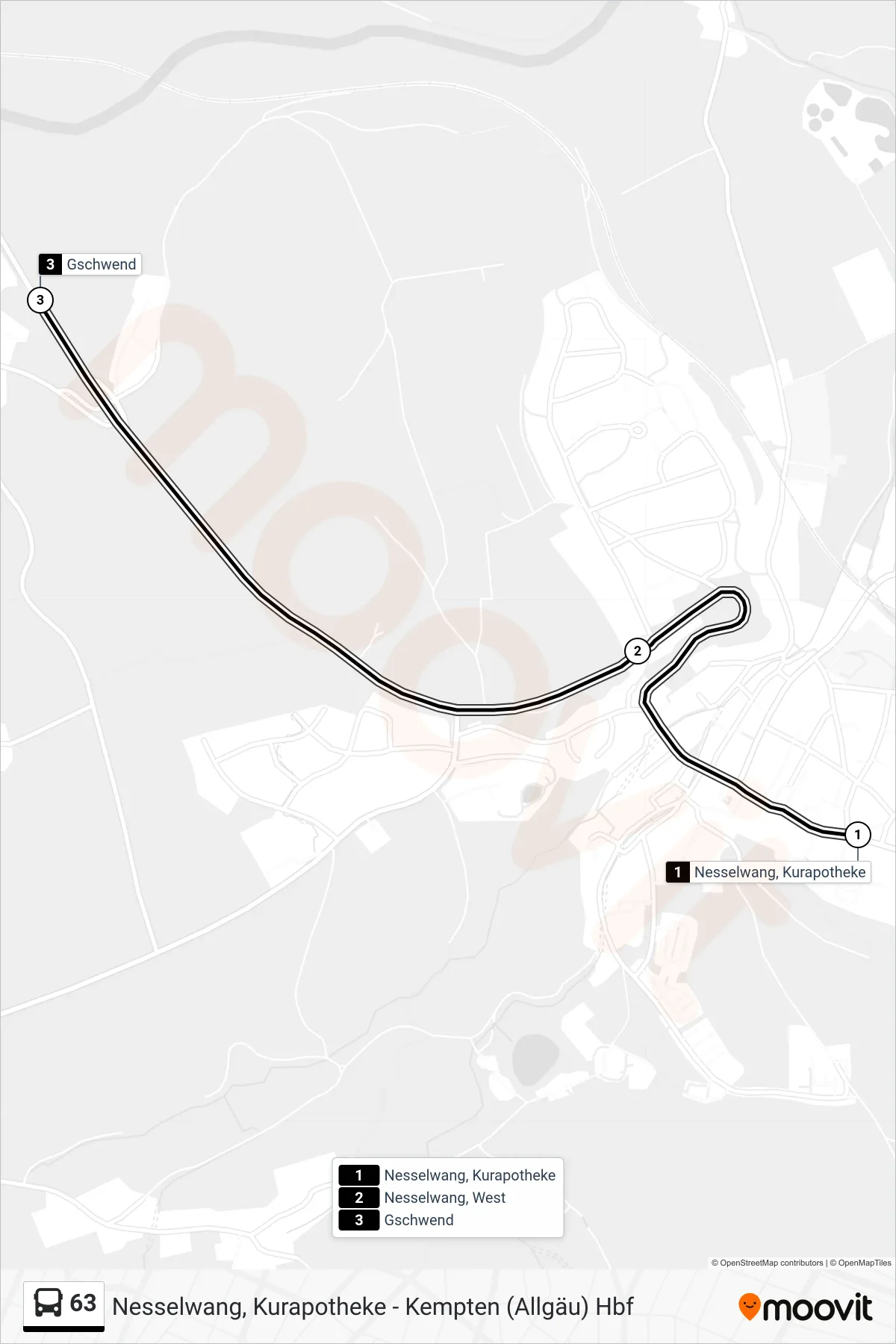 Linie 63 (Bus) Richtung Gschwend: Route und Haltestellen auf der Karte