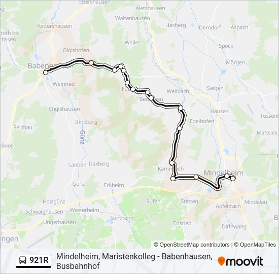 Автобус 921R: карта маршрута