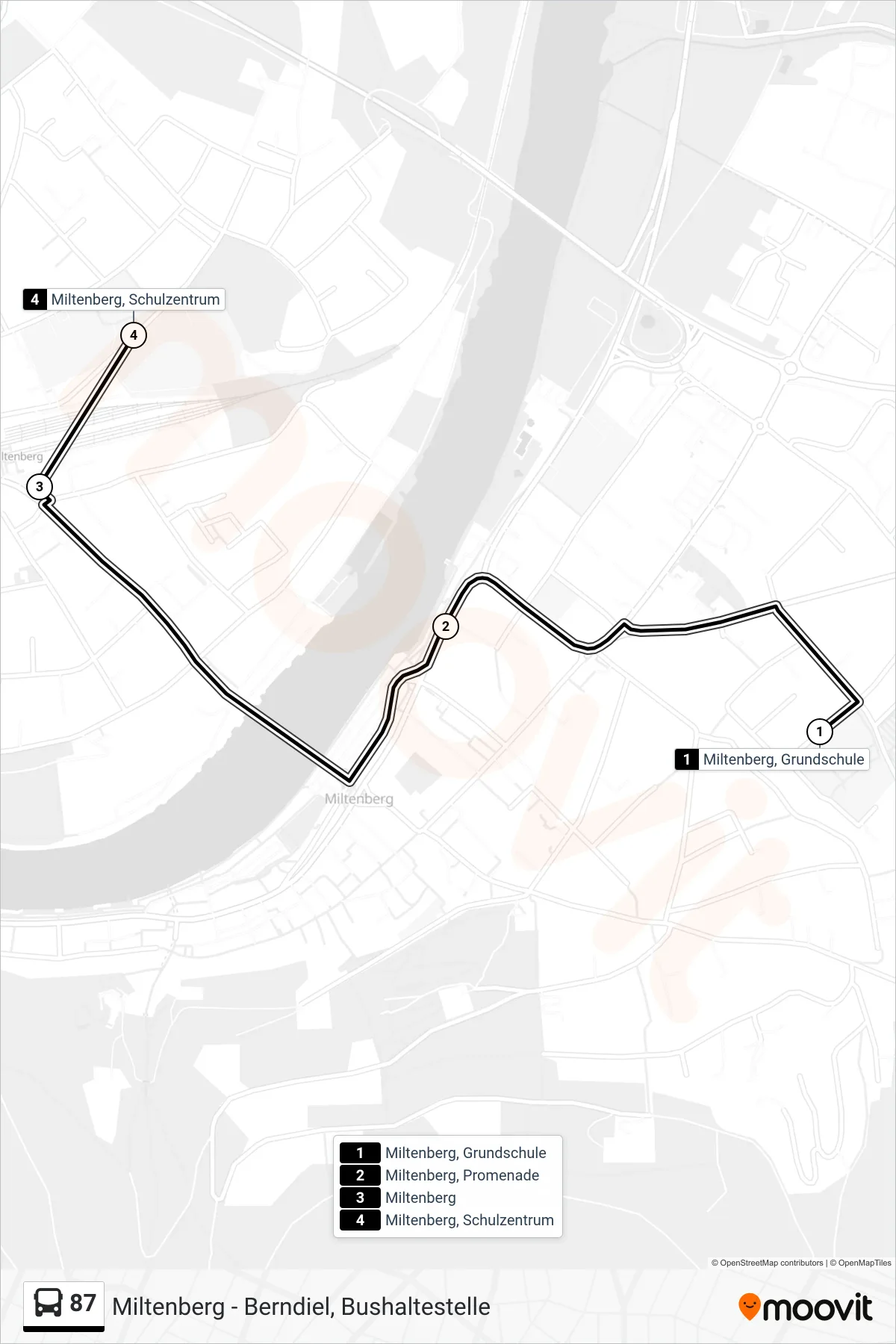 87 bus Line (Berndiel) route and stops on a map